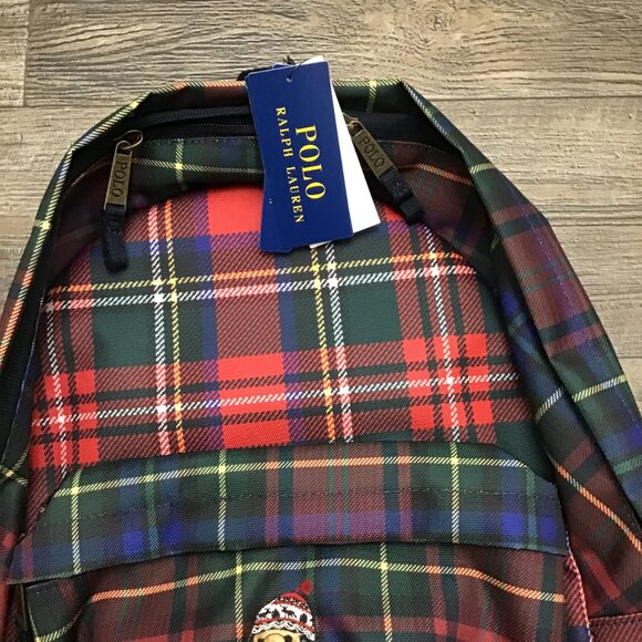 NWT Polo Ralph Lauren 9AR149-Red/Blue/Green Nordic Polo Bear Plaid Backpack O/S - Picture 3 of 12